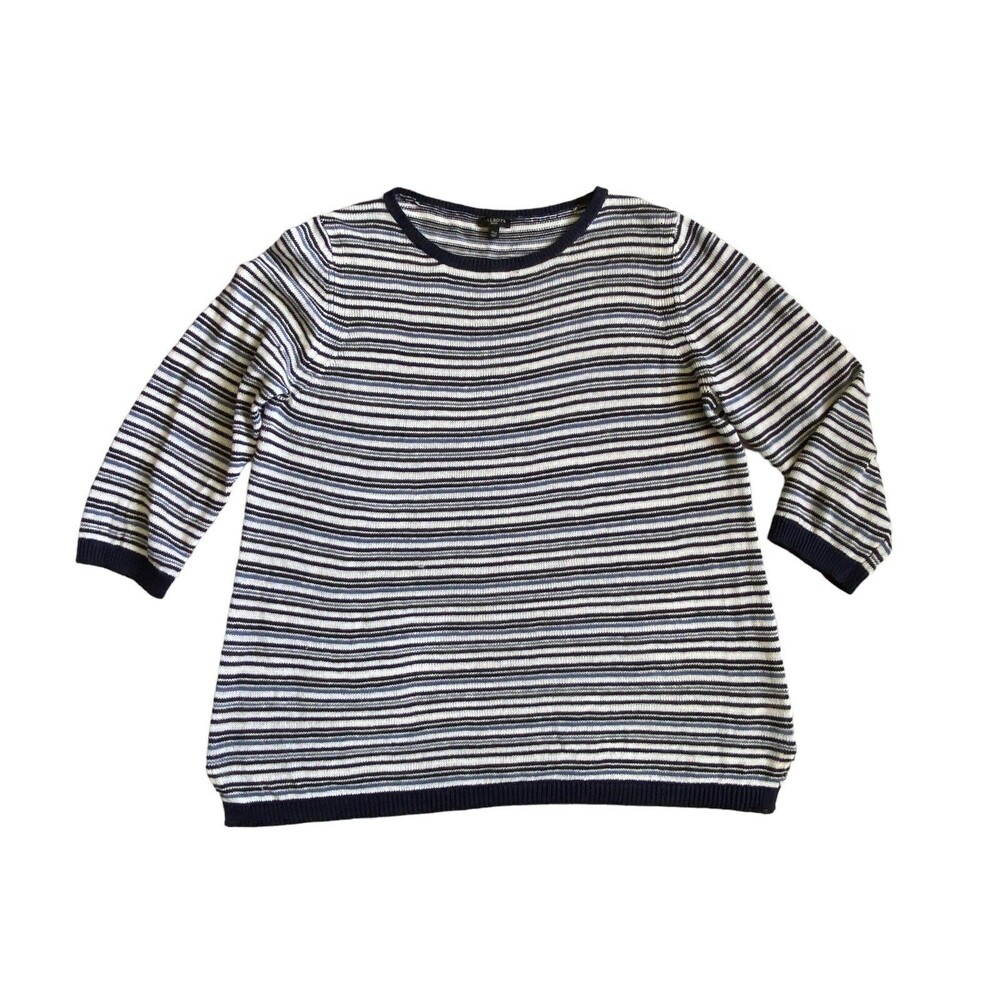 Talbots Womens 100% Linen Sweater Size XLP Blue Striped Coastal Beachy Summer‎